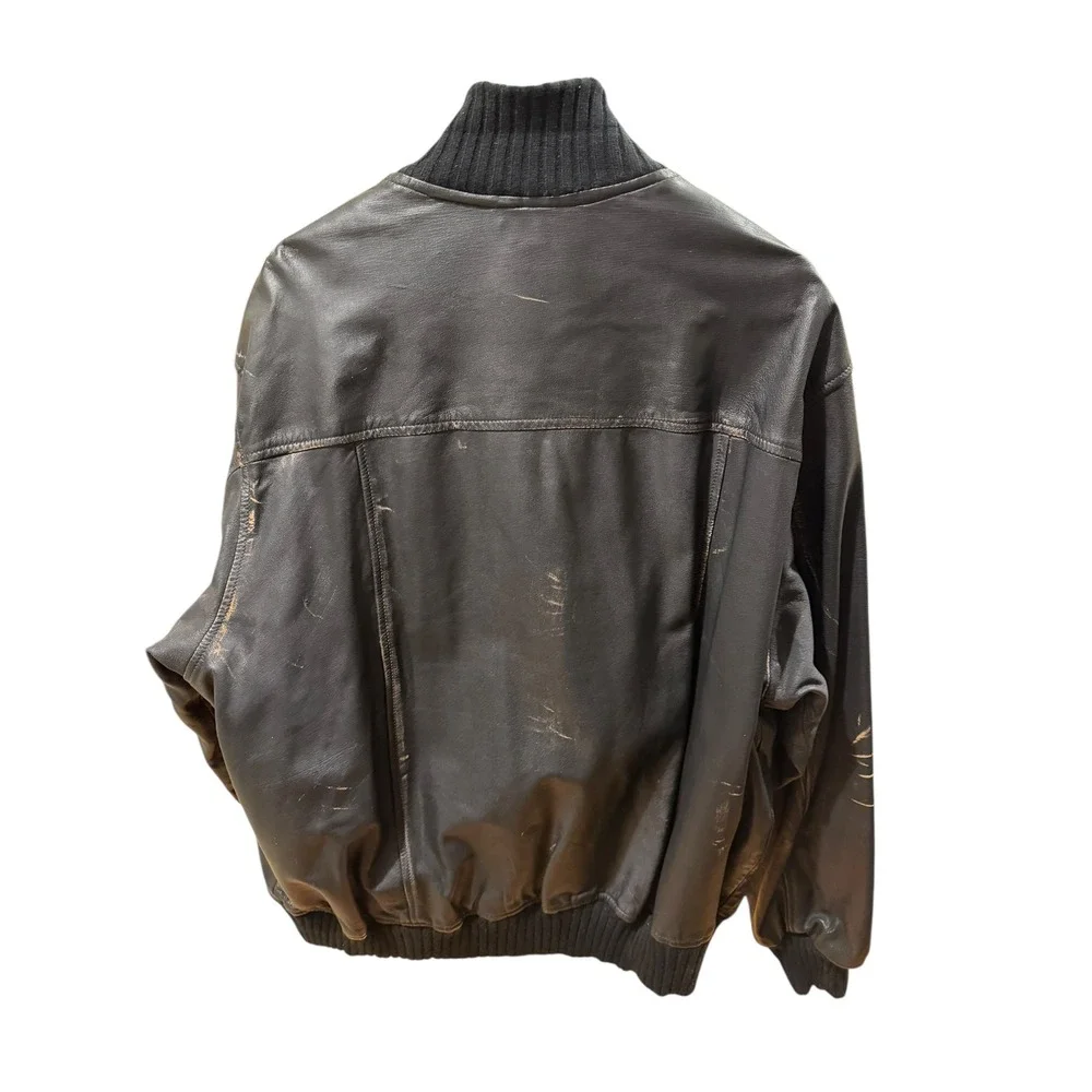 Vtg Y2K M. Julian Wilson Leather Moto Distressed Bomber Jacket Black Brown Sz XL